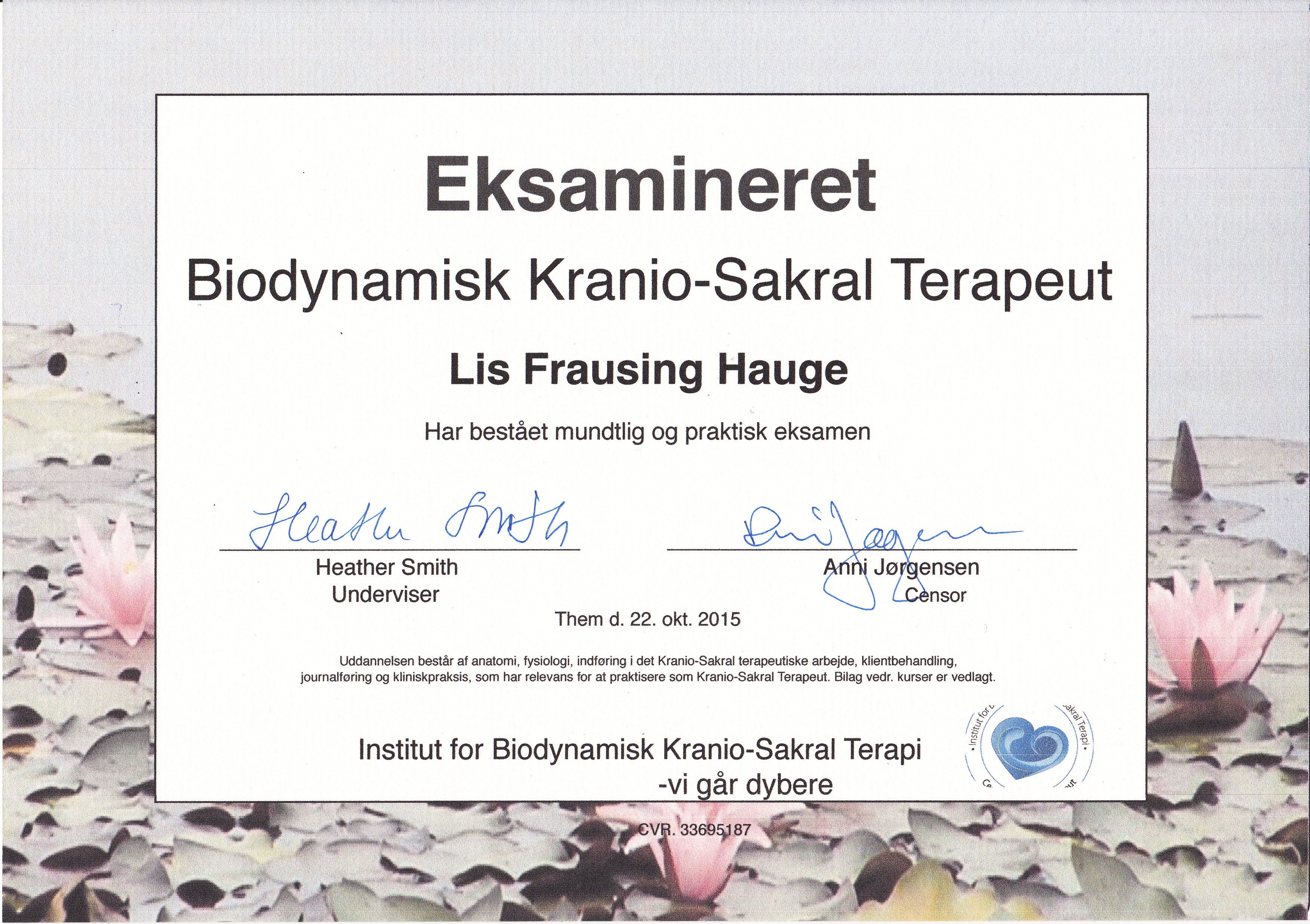 BKST uddannelse og eksamen. Kranio-Sakral Terapi når det er bedst. Kontakt eksamineret terapeut, Lis Hauge, 40199714